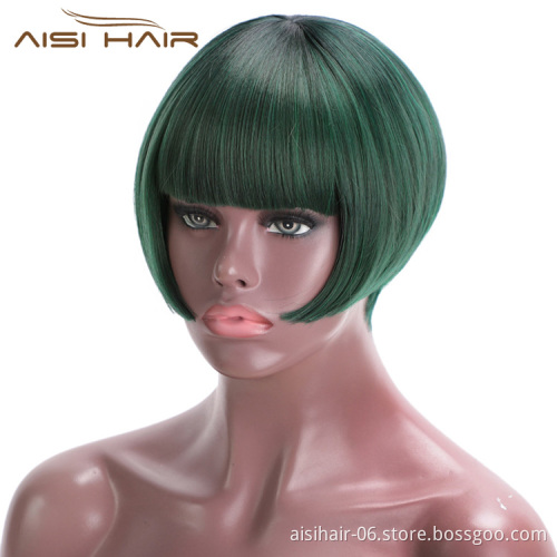 Aisi Hair Short Straight Heat Resistant Synthetic Hair Wig For Black White Women Cosplay Or Party Short Bob Wigs